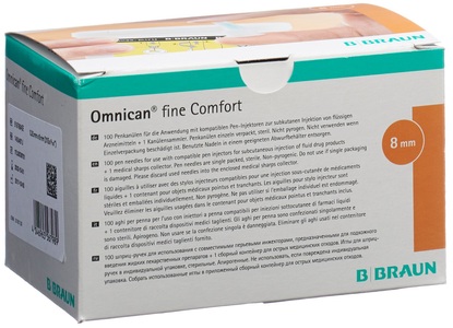 Omnican, Omnican Fine Comfort G31x8mm mit Entsorgungsbox (100 Stück), B. BRAUN OMNICAN fine Comfort G31x8mm mit Entsorgung (100 Stk)
