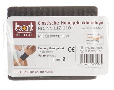 bort, bort Handgelenkbandage Velcro 8cm Gr2 -19cm schwar (1 Stück), Bort Handgelenkbandage Velcro 8cm Gr2-19cm schwarz (1 Stk)