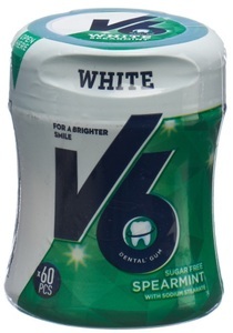 V6, V6 Dental Box White Spearmint 87g, V6 White Kaugummi Spearmint Dose (60 Stk)