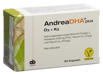 AndreaDHA, AndreaDHA plus Omega-3 Vitamin D3 + Vitamin K2 Kapsel vegan (60 Stück), AndreaDHA® plus
