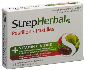 StrepHerbal, StrepHerbal Pastillen Minze Menthol und Kirschgeschmack (24 Stück), StrepHerbal Pastillen Minze & Kirsche (24 Stk) - kurzes Ablaufdatum