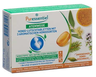 Puressentiel, Puressentiel Lutschtabletten mit 3 aromatischen Honigsorten 3 Honigsorten (18 Stück), Puressentiel ATEMWEGE Lutschtabletten 3 Aromatische Honigsorten (18 Stk)