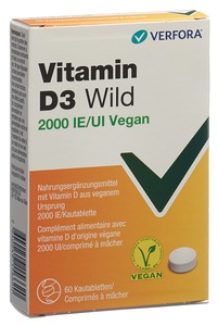Vitamin D3 Wild, Vitamin D3 Wild Tablette 2000 IE vegan (60 Stück), VERFORA Vitamin D3 Wild Kautabletten 2000 IE vegan (60 Stk)