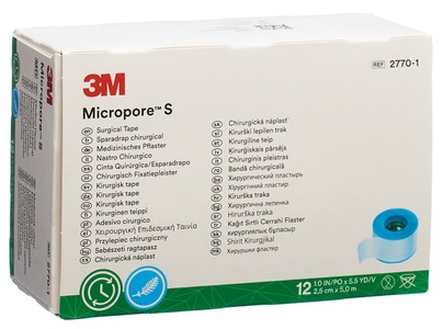 3m, 3M Silikonrollenpflaster 2.5cmx5m n (12 Stück), 3M Micropore S Sparadrap chirurgisch 2,5 cm x 5 m