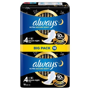 Always, always Ultra Binde Secure Night mit Flügeln BigPack (18 Stück), Always Ultra Secure Night Damenbinden