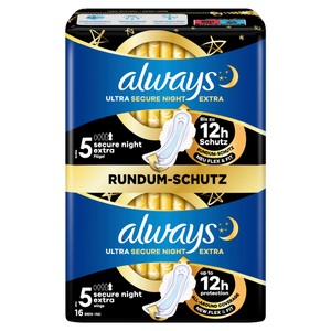 Always, always Ultra Binde Secure Night Extra mit Flügeln BigPack (16 Stück), Always Ultra Secure Night Damenbinden