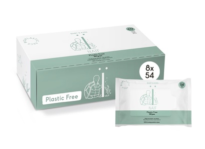 Naïf, Naïf Feuchttücher Box Plastikfrei 8 x 54 Feuchttücher (432 Feuchttücher), Naïf Plastikfreie Lotion Baby- und Kinderfeuchttücher