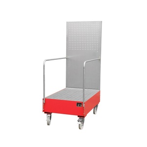 undefined, Fahrbare Auffangwanne mit Lochplattenwand 2 x 200-l-Fass stehend hintereinander, LxBxH 1200 x 800 x 2015 mm feuerrot, Auffangwanne mit Lochplatte, 2x 200 l, HxBxT 2.015 x 800 x 1.280 mm, feuerrot
