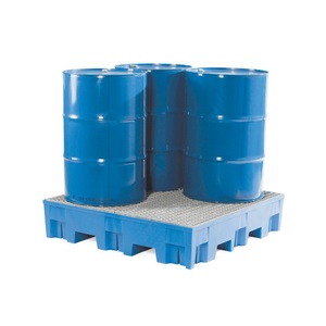 undefined, PE-Auffangwanne für 200-l-Fässer, Tragfähigkeit 950 kg/m² LxBxH 1220 x 1230 x 220 mm Auffangvolumen 285 l, ohne Gitterrost, asecos® Auffangwanne aus PE, 4x 200 l, HxBxT 275 x 1.235 x 1.235 mm, verzinkter Gitterrost