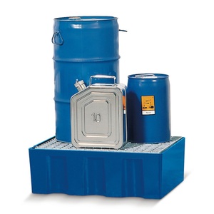 undefined, Auffangwanne aus PE Auffangvolumen 60 l, Boden- / Paletten-Wanne mit verzinktem Gitterrost, Auffangwanne für 60-Liter-Gebinde, HxBxT 235 x 725 x 525 mm, Gitterrost aus Stahl