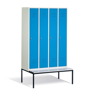CP, C+P Garderobenschrank Classic mit untergebauter Sitzbank aus Kunststoff, 4 Abteile à 300 mm, Drehriegelverschluss, C+P Garderobenschrank Classic mit untergebauter Sitzbank aus Kunststoff, 4 Abteile à 300 mm, Drehriegelverschluss