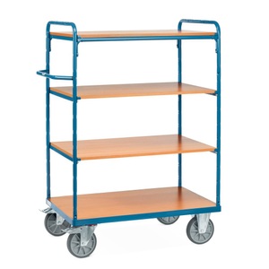 Fetra, Fetra 8201 Etagenwagen Stahl pulverbeschichtet Traglast (max.): 500 kg Brillantblau (RAL 5007), fetra® Etagenwagen mit Holzböden, 4 Etagen à 1.000 x 600 mm, Höhe 1.552 mm