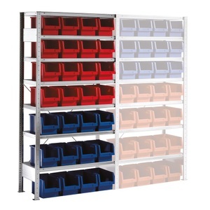 META, META Fachbodenregal, AF mit Sichtlagerkästen, FL 100 kg, 28 Kästen, HxBxT 2.000 x 1.000 x 400 mm, META Fachbodenregal, AF mit Sichtlagerkästen, FL 100 kg, 28 Kästen, HxBxT 2.000 x 1.000 x 400 mm