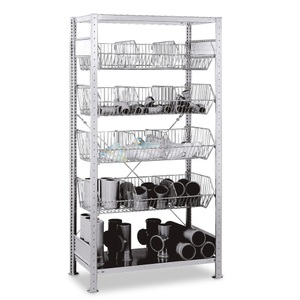 undefined, Drahtgitterkorb-Steckregal, verzinkt BxT 1000 x 500 mm, mit 5 Körben Grundregal, Höhe 2300 mm, SCHULTE Fachbodenregal mit grobmaschigen Körben, GF, HxBxT 2.300 x 1.000 x 500 mm, FL 150 kg