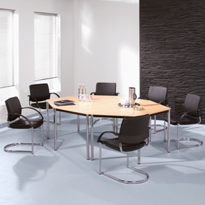 Jungheinrich PROFISHOP, Konferenztisch Premium, Trapez, Rundrohr, BxT 1.600 x 690 mm, lichtgrau/verchromt, Konferenztisch Premium, Trapez, Rundrohr, BxT 1.600 x 690 mm, lichtgrau/verchromt