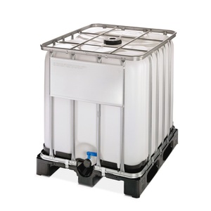 Jungheinrich PROFISHOP, IBC-Container Gefahrgut-Ausführung, auf Kunststoff-Palette, 600 Liter, IBC Container, 600 Liter, UN-Zulassung, Kunststoffdeckel, Stahl-Kreuzverband, Stahltraverse, auf Kunststoffpalette, B 1200 x T 1000 x H 1013 mm