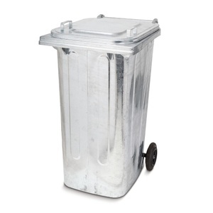 Jungheinrich PROFISHOP, Mülltonne aus verzinktem Stahl, 240 Liter, mit Rollen, Mülltonne aus verzinktem Stahl, 240 Liter, mit Rollen