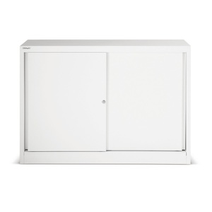 Bisley, BISLEY Schiebetürenschrank ECO 1 Fachboden, 2 Ordnerhöhen silber, BISLEY Schiebetürschrank Premium, HxBxT 839 x 1.200 x 430 mm, lichtgrau
