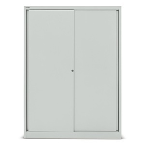 Bisley, BISLEY Schiebetürenschrank ECO 3 Fachböden, 4 Ordnerhöhen lichtgrau, BISLEY Schiebetürschrank Premium, HxBxT 1.637 x 1.200 x 430 mm, lichtgrau