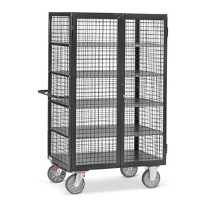 Fetra, fetra® Schrankwagen, Gitterwände, mit Doppelflügeltür, 5 Etagen à 1.000 x 680 mm, anthrazitgrau, fetra® Schrankwagen, Gitterwände, mit Doppelflügeltür, 5 Etagen à 1.000 x 680 mm, anthrazitgrau
