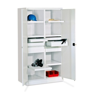 undefined, Schwerlastschrank, Höhe 1950 mm 6 Fachböden, 6 Schubladen à 125 mm grau, PAVOY Schwerlastschrank Premium mit Mittelwand, 6 Fachböden + Schubladen 6x125 mm