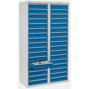undefined, Schubladenschrank HxBxT 1800 x 1000 x 500 mm, 34 Schubladen 100 mm hoch Korpus grau, Schubladen enzianblau, stumpf® Schubladenschrank, Schubladen 34x100 mm, HxBxT 1.800 x 1.000 x 500 mm, lichtgrau/enzianblau