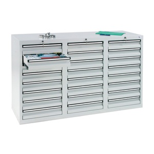 undefined, Schubladenschrank HxBxT 900 x 1500 x 500 mm, 24 Schubladen 100 mm hoch Korpus grau, Schubladen enzianblau, stumpf® Schubladenschrank, Schubladen 24x100 mm, HxBxT 900 x 1.500 x 500 mm, lichtgrau/enzianblau