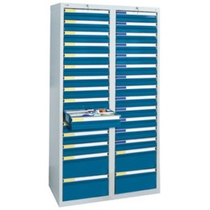 stumpf®, stumpf® Schubladenschrank Premium, Schubladen 26x100 + 4x200 mm, HxBxT 1.800 x 1.000 x 500 mm, lichtgrau/enzianblau, stumpf® Schubladenschrank Premium, Schubladen 26x100 + 4x200 mm, HxBxT 1.800 x 1.000 x 500 mm, lichtgrau/enzianblau