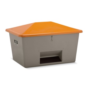 CEMO, CEMO Streugutbehälter aus GfK Volumen 1100 l, mit Entnahmeöffnung Behälter grau, CEMO Streugutbehälter mit Entnahmeöffnung, grau/orange, 1.100 Liter