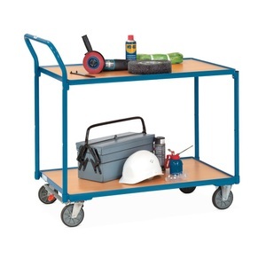 Fetra, fetra® Tischwagen, TK 300 kg, 2 Etagen à 850 x 500 mm, hochstehender Schiebebügel, mit Zentralbremse, fetra® Tischwagen, TK 300 kg, 2 Etagen à 850 x 500 mm, hochstehender Schiebebügel, mit Zentralbremse