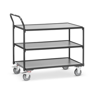 Fetra, fetra® Tischwagen, TK 300 kg, 3 Etagen à 850 x 500 mm, hochstehender Schiebebügel, anthrazitgrau, fetra® Tischwagen, TK 300 kg, 3 Etagen à 850 x 500 mm, hochstehender Schiebebügel, anthrazitgrau