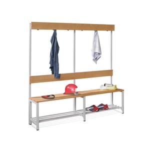 Pavoy, PAVOY Umkleidesitzbank mit Buchenholzleisten, 1-seitig, mit Hakenleiste, Länge 2.000 mm, mit Schuhrost, PAVOY Umkleidesitzbank mit Buchenholzleisten, 1-seitig, mit Hakenleiste, Länge 2.000 mm, mit Schuhrost