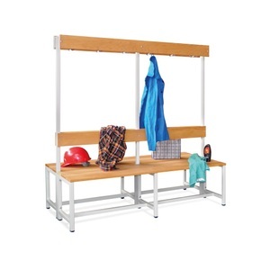 Pavoy, PAVOY Umkleidesitzbank mit Buchenholzleisten, 2-seitig, mit Hakenleiste, Länge 1.500 mm, mit Schuhrost, PAVOY Umkleidesitzbank mit Buchenholzleisten, 2-seitig, mit Hakenleiste, Länge 1.500 mm, mit Schuhrost