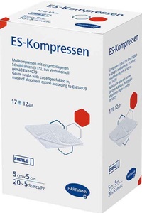 Hartmann, Hartmann ES-Kompresse 5x5cm 12fach steril (100 Stück), Hartmann ES Kompressen 12 Lagen 5 x 5 cm