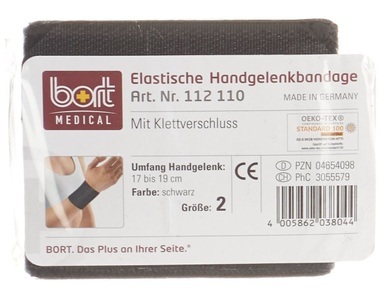 bort, bort Handgelenkbandage Velcro 8cm Gr2 -19cm schwar (1 Stück), Bort Handgelenkbandage Velcro 8cm Gr2-19cm schwarz (1 Stk)