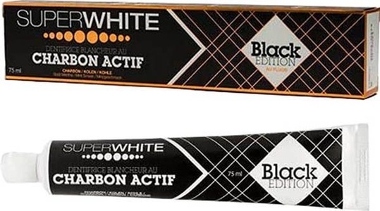 Superwhite, Superwhite Super White Black Edition Zahnpasta Weißgrad mit Aktivkohle, SUPERWHITE Black Edition Zahnpasta (75ml)