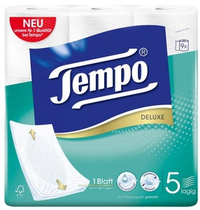 Tempo, Tempo Deluxe Toilettenpapier 9 Stück, Tempo Deluxe Toilettenpapier
