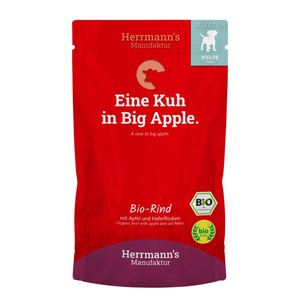 Herrmanns, Herrmann's Nassfutter Welpe Bio Rind mit Apfel und Haferflocken, Herrmann's Bio Rind mit Apfel und Haferflocken, Nassfutter für Welpen (150g)