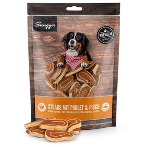 QUALIDOG, QUALIDOG Mini Steaks Huhn & Fisch 400g, Snuggis Steaks mit Poulet & Fisch für Hunde (400g)