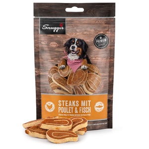 QUALIDOG, QUALIDOG Mini Steaks mit Chicken & Fisch 120g, Snuggis Steaks mit Poulet & Fisch für Hunde (120g)