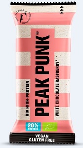 PEAK PUNK, PEAK PUNK Organic Protein Flapjack Raspberry White Crisp (55g) - kurzes Ablaufdatum, PEAK PUNK High Protein Bar White Chocolate Raspberry (55g)