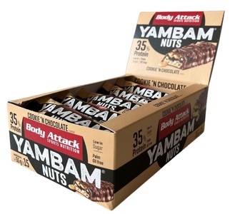 Body Attack, YamBam Nuts - 15x55g - Cookie´n Chocolate, Body Attack Yambam Nuts Bar Cookie 'n Chocolate (15x55g)
