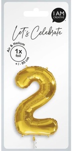 I am Creative, I AM CREATIVE Folienballon, Zahl 2, 85cm, gold (1 Stk), I AM CREATIVE Folienballon, Zahl 2, 85cm, gold (1 Stk)