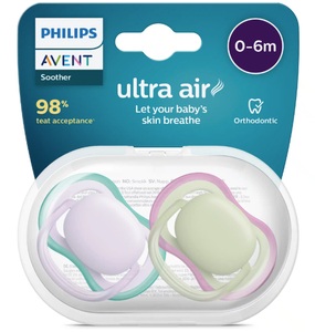 Bomedys NV, hilips Avent Sucette +6M Ultra Air Pistache Lilas, Philips Avent Schnuller ultra air, rosa/grün, 0-6 Monate (2 Stk)