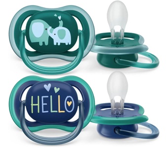 Bomedys NV, Philips Avent Ultra Luftschnuller - 18+ Monate Doppelpack, Philips Avent Schnuller ultra air, Elefant/Hello, ab 18 Monate (2 Stk)