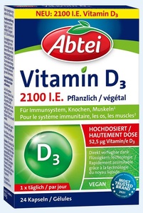 Interdelta SA, Abtei Vitamin D3 Kapseln 2100 IE pflanzlich 24 Stück, Abtei Vitamin D3 2.100 I.E. Pflanzlich (24 Stk)