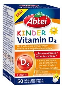 Abtei, Abtei Kinder Vitamin D3 (50 Stk), Abtei Kinder Vitamin D3 Schmelztabletten (50 Stk)