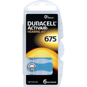 Duracell, Zink-Luft Hörgeräte Batterie DA675 (PR44), blau - 6 Stück
