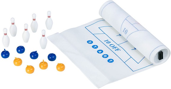 Playtastic, Playtastic 3in1-Tischspiele-Set mit Curling, Bowling & Shuffleboard, 3in1-Tischspiele-Set mit Curling, Bowling & Shuffleboard