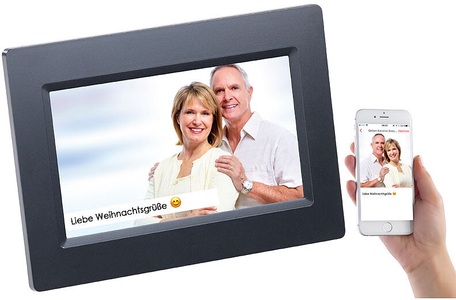 Somikon, Somikon WLAN-Bilderrahmen mit 17,8-cm-IPS-Touchscreen & weltweitem Bild-Upload, WLAN-Bilderrahmen mit 17,8-cm-IPS-Touchscreen & weltweitem Bild-Upload